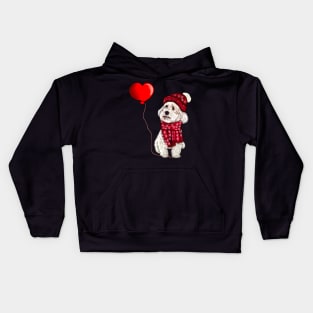 The Best Valentine’s Day Gifts 2022 - Cavalier king charles spaniel in red beanie hat and scarf, White Cavapoo Valentine’s day Kids Hoodie